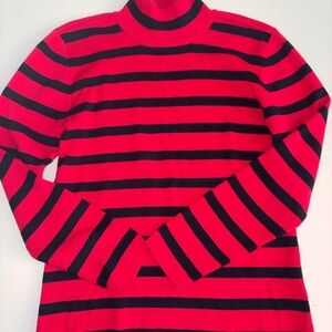 Tommy Hilfiger Red and Black Striped Turtleneck Sweater